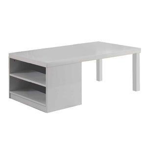 Benzara Wood and Metal Frame Coffee Table with Open Shelves, White and Chrome BM225742 White and Chrome Solid Wood and Metal BM225742