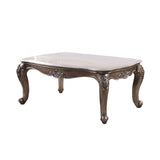 Benzara Faux Marble Top Engraved Wooden Frame Coffee Table, Off White and Gold BM225746 White and Gold Solid Wood and Marble BM225746