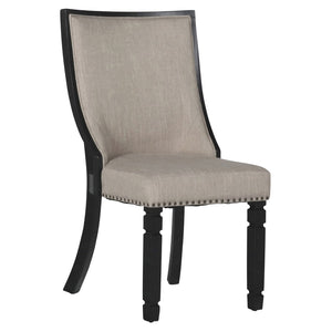 Benzara Fabric Upholstered Arm Chair with Nailhead Trims, Set of 2, Beige and Black BM225815 Beige and Black Wood and Fabric BM225815