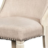 Benzara Fabric Upholstered Wooden Arm Chair with Nailhead Trims, Set of 2, Beige BM225816 Beige Wood and Fabric BM225816