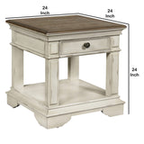 Benzara Wooden End Table with 1 Spacious Drawer, Brown and White BM225821 Brown and White Wood BM225821