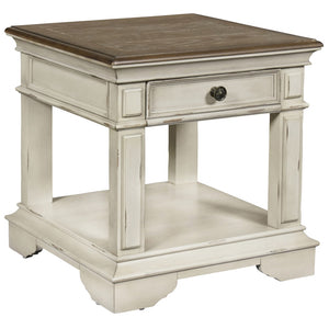 Benzara Wooden End Table with 1 Spacious Drawer, Brown and White BM225821 Brown and White Wood BM225821