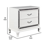 Benzara Wooden Nightstand with Faux Crystal Accents and 2 Drawers, White BM225823 White Wood and Faux Crystal BM225823