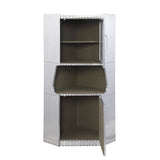 Benzara 2 Door Aluminum Cabinet with Open Compartment and Rivet Accents, Silver BM225863 Silver Solid Wood and Metal BM225863