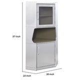 Benzara 2 Door Aluminum Cabinet with Open Compartment and Rivet Accents, Silver BM225863 Silver Solid Wood and Metal BM225863