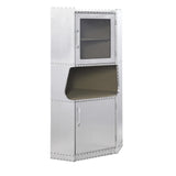 2 Door Aluminum Cabinet with Open Compartment and Rivet Accents, Silver