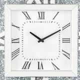 Benzara Square Mirror Panel Frame Wall Clock with Faux Diamond, Silver BM225868 Silver Solid Wood, Mirror and Faux Diamond BM225868