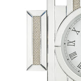 Benzara Irregular Mirror Panel Frame Wall Clock with Faux Diamond Inlay, Silver BM225869 Silver Solid Wood, Mirror and Faux Diamond BM225869