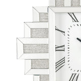 Benzara Irregular Mirror Frame Wall Clock with Crushed Faux Diamond Inlay, Silver BM225870 Silver Solid Wood, Mirror and Faux Diamond BM225870