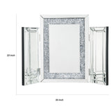 Benzara Tri Fold Mirror Panel Frame Accent Decor with Faux Diamond, Silver BM225871 Silver Solid Wood, Mirror, Glass and Faux Diamond BM225871