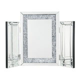 Tri Fold Mirror Panel Frame Accent Decor with Faux Diamond, Silver