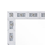 Benzara Mirror Panel Frame Wall Decor with Light Function and Faux Diamond, Silver BM225873 Silver Solid Wood, Mirror, Glass and Faux Diamond BM225873