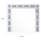 Benzara Mirror Panel Frame Wall Decor with Light Function and Faux Diamond, Silver BM225873 Silver Solid Wood, Mirror, Glass and Faux Diamond BM225873