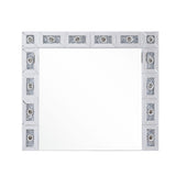 Mirror Panel Frame Wall Decor with Light Function and Faux Diamond, Silver