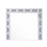 Benzara Mirror Panel Frame Wall Decor with Light Function and Faux Diamond, Silver BM225873 Silver Solid Wood, Mirror, Glass and Faux Diamond BM225873