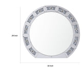 Benzara Round Mirror Panel Wall Decor with Light Function and Faux Diamond, Silver BM225874 Silver Solid Wood, Mirror, Glass and Faux Diamond BM225874