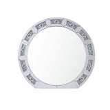 Round Mirror Panel Wall Decor with Light Function and Faux Diamond, Silver