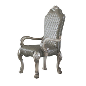 Benzara High Back Leatherette Arm Chair with Claw Legs, Set of 2, Silver and Gray BM225881 Silver, Gray Solid Wood and Faux Leather BM225881