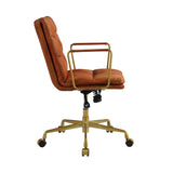 Benzara Leatherette Office Chair with Horizontal Tufting and Metal Star Base, Brown BM225882 Brown Metal and Leather BM225882