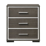 Benzara 3 Drawer Wooden Nightstand with Mirror Trim Accents, Gray BM225883 Gray Solid Wood and Veneer BM225883