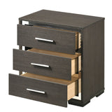 Benzara 3 Drawer Wooden Nightstand with Mirror Trim Accents, Gray BM225883 Gray Solid Wood and Veneer BM225883