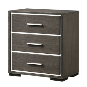 Benzara 3 Drawer Wooden Nightstand with Mirror Trim Accents, Gray BM225883 Gray Solid Wood and Veneer BM225883