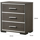 Benzara 3 Drawer Wooden Nightstand with Mirror Trim Accents, Gray BM225883 Gray Solid Wood and Veneer BM225883