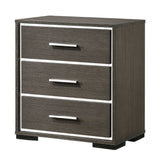 Benzara 3 Drawer Wooden Nightstand with Mirror Trim Accents, Gray BM225883 Gray Solid Wood and Veneer BM225883