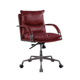 Benzara Swivel Leatherette Tufted Office Chair with Metal Star Base, Red BM225888 Red Metal and Leather BM225888