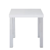 Benzara Square Wooden End Table with Straight Metal Legs, White and Chrome BM225891 White and Chrome Solid Wood and Metal BM225891