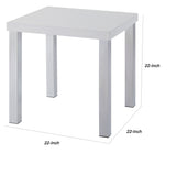 Benzara Square Wooden End Table with Straight Metal Legs, White and Chrome BM225891 White and Chrome Solid Wood and Metal BM225891