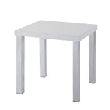 Benzara Square Wooden End Table with Straight Metal Legs, White and Chrome BM225891 White and Chrome Solid Wood and Metal BM225891