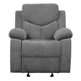 Benzara Fabric Upholstered Glider Recliner Chair with Pillow Top Armrest, Gray BM225898 Gray Solid Wood, Metal and Fabric BM225898