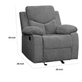 Benzara Fabric Upholstered Glider Recliner Chair with Pillow Top Armrest, Gray BM225898 Gray Solid Wood, Metal and Fabric BM225898