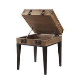 Benzara Trunk Style Accent Table with Glass Top Encasing and Metal Tapered, Brown BM225899 Brown Solid Wood, Metal and Glass BM225899