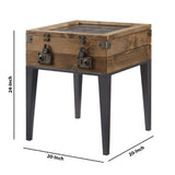 Benzara Trunk Style Accent Table with Glass Top Encasing and Metal Tapered, Brown BM225899 Brown Solid Wood, Metal and Glass BM225899