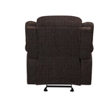 Benzara Fabric Upholstered Glider Recliner Chair with Pillow Top Armrest, Brown BM225902 Brown Solid Wood, Metal and Fabric BM225902