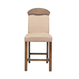 Benzara Fabric Counter Height Chair with Arched Wooden Top,Set of 2,Beige and Brown BM225903 Beige and Brown Solid Wood and Fabric BM225903