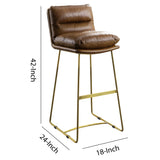 Benzara Leatherette Bar Chair with Metal Sled Base, Light Brown and Gold BM225908 Brown and Gold Metal and Leather BM225908