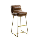 Benzara Leatherette Bar Chair with Metal Sled Base, Light Brown and Gold BM225908 Brown and Gold Metal and Leather BM225908