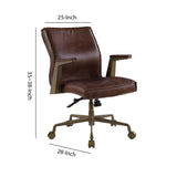 Benzara Swivel Sloped Back Leatherette Office Chair with Star Base, Brown BM225914 Brown Solid Wood, Metal and Leather BM225914