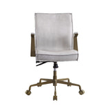Benzara Swivel Sloped Back Leatherette Office Chair with Star Base, White and Brown BM225915 White and Brown Solid Wood, Metal and Leather BM225915