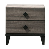 Benzara 2 Drawer Wooden Nightstand with Diamond Metal Knobs, Gray and Black BM225916 Gray and Black Solid Wood, Metal and Faux Marble BM225916