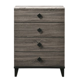Benzara 5 Drawer Wooden Chest with Diamond Metal Knobs, Gray and Black BM225918 Gray and Black Solid Wood, Metal and Faux Marble BM225918