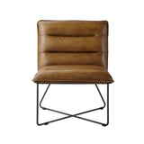 Benzara Horizontal Tufted Accent Chair with Sled Base and X Shaped Support, Brown BM225920 Brown and Silver Metal and Leather BM225920