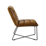 Benzara Horizontal Tufted Accent Chair with Sled Base and X Shaped Support, Brown BM225920 Brown and Silver Metal and Leather BM225920