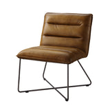 Benzara Horizontal Tufted Accent Chair with Sled Base and X Shaped Support, Brown BM225920 Brown and Silver Metal and Leather BM225920