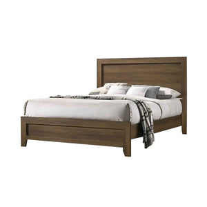 Benzara Transitional Style Wooden Eastern King Bed with Raised Molding Trim, Brown BM225936 Brown Solid Wood and Veneer BM225936