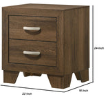 Benzara Transitional Style Wooden Nightstand with 2 Drawers and Metal Handles,Brown BM225937 Brown Solid Wood and Veneer BM225937