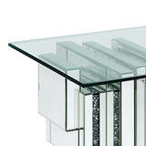 Benzara Glass Top End Table with Mirror Panels and Faux Gemstone Accents, Silver BM225941 Silver Glass, Mirror and Faux Gemstone BM225941